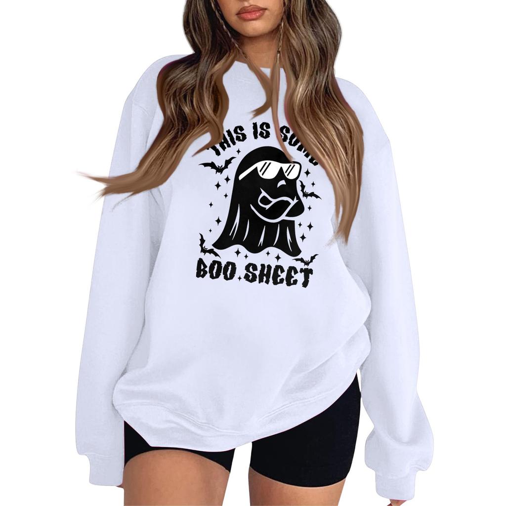 Women's Fashion Round Neck Long Sleeve Hoodie Halloween Small Print Hoodie