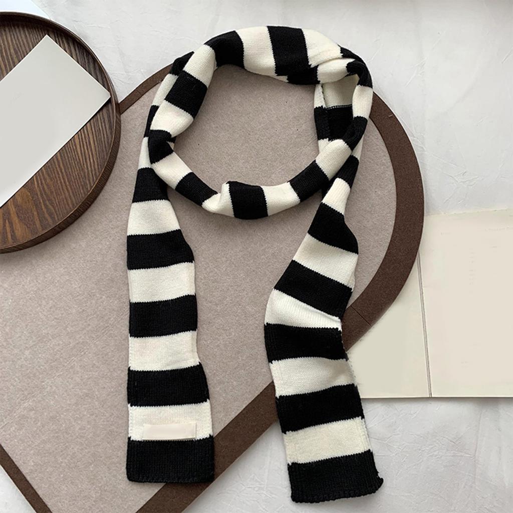 Handmade Knitted Striped Scarf for Female Girl Y2K Long Neck Scarf Spring Autumn Narrow Thin Scarf Harajuku Neck Wear