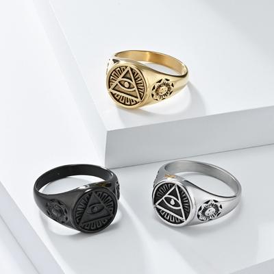 Ancient Egyptian Vintage Aged Eye of Horus Titanium Steel Ring for Mens Gold Fashion Jewellery