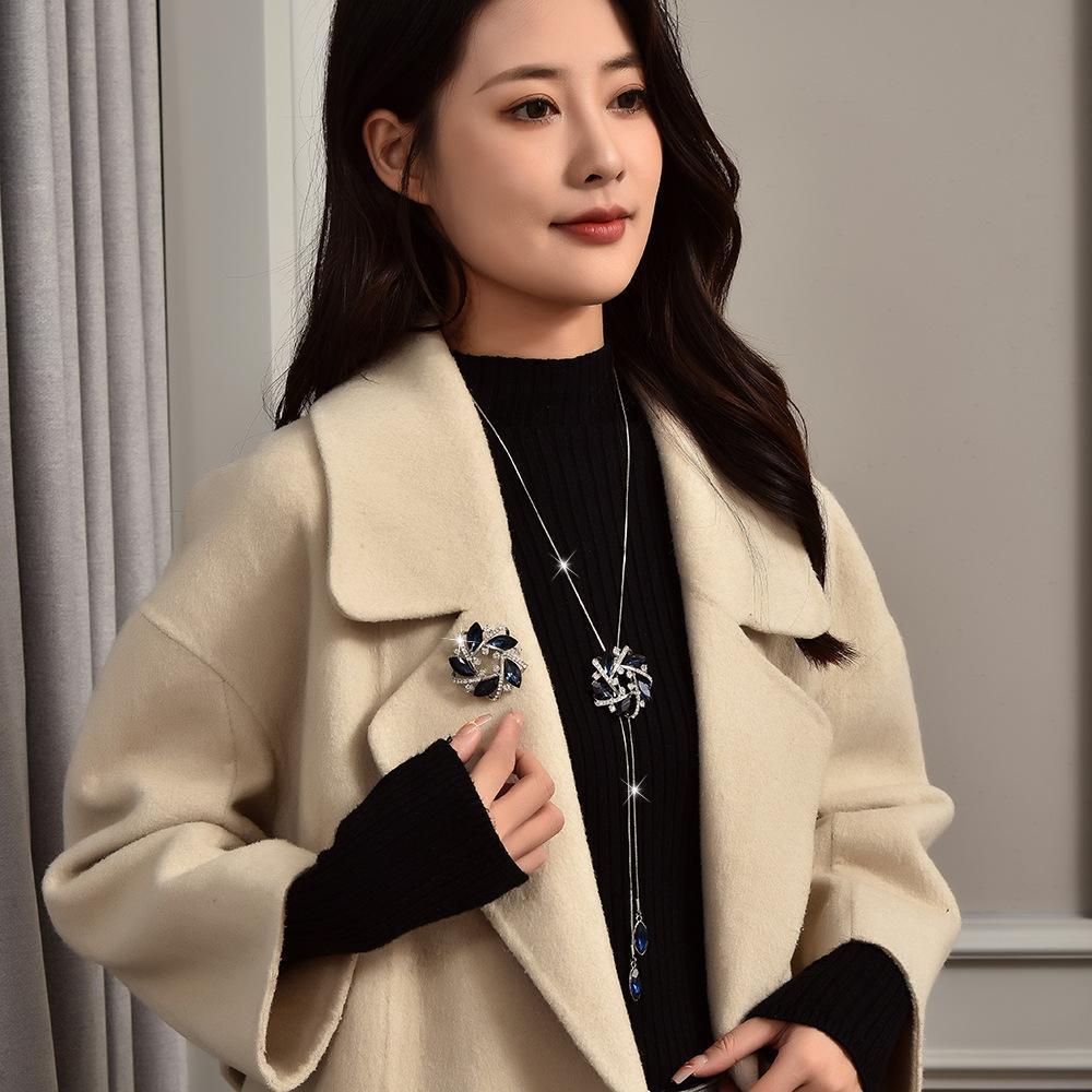 Winter Flower Necklace With Water Drill Gemstones For Elegant Office Wear