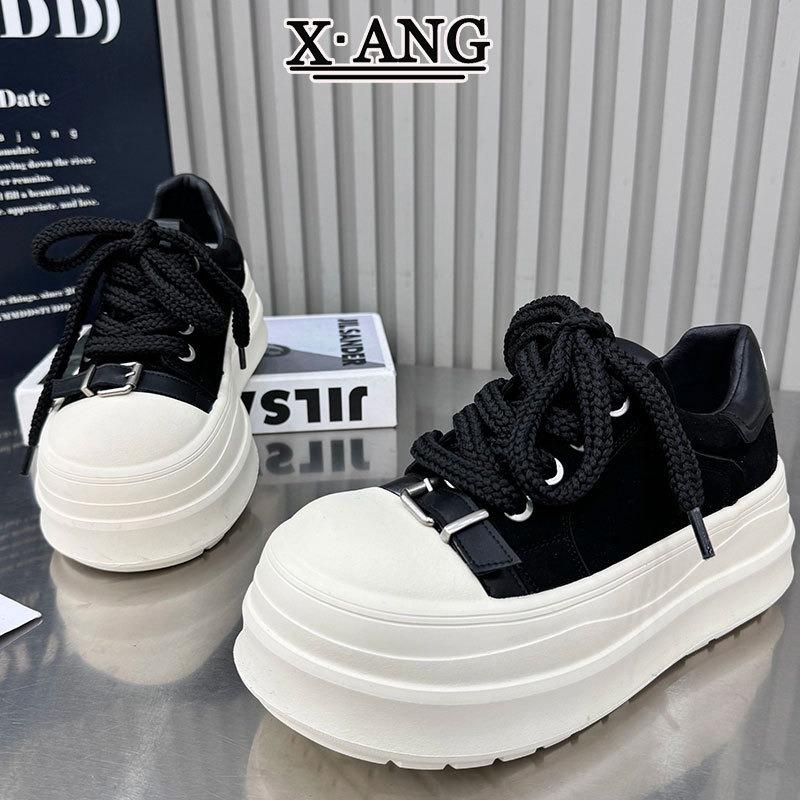 Cowhide Version Muffin Thick Sole Height Increase Small Women's Shoes New Autumn Sports Shoes Women's Board Shoes White Shoes