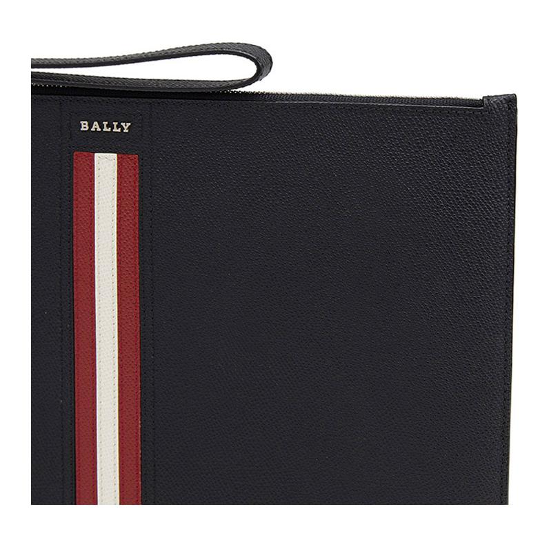 Bally Striped Decorated Leather Clutch Men Clutch Black THALDEN-LT-10
