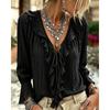 Polyester Blouse With Ruffle Hem And Long Sleeves For Office Wear