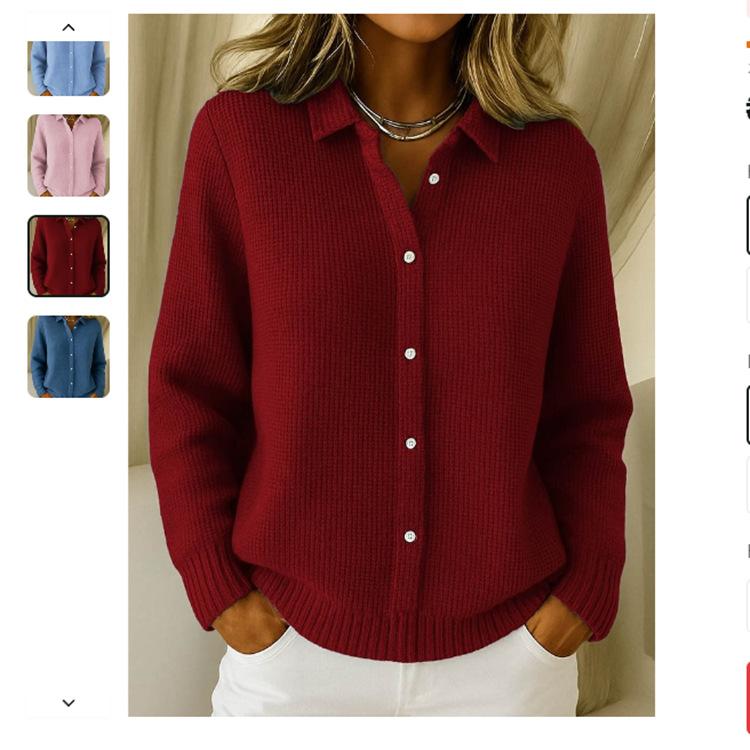 Women's Solid Color Casual Fashion Button Knitted Long Sleeve Lapel Sweater Cardigan Jacket