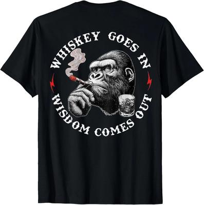 Whiskey Goes In Wisdom Comes Out Funny Monkey T-Shirt Unisex T-Shirt