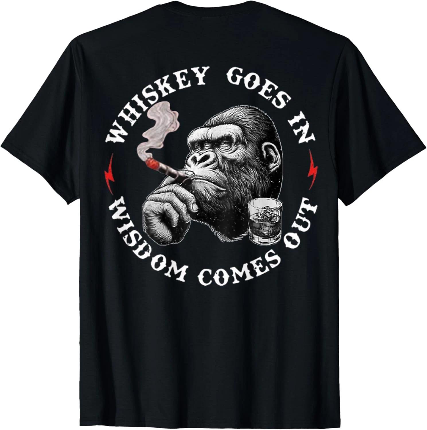 Whiskey Goes In Wisdom Comes Out Funny Monkey T-Shirt unisex T-Shirt 3XL