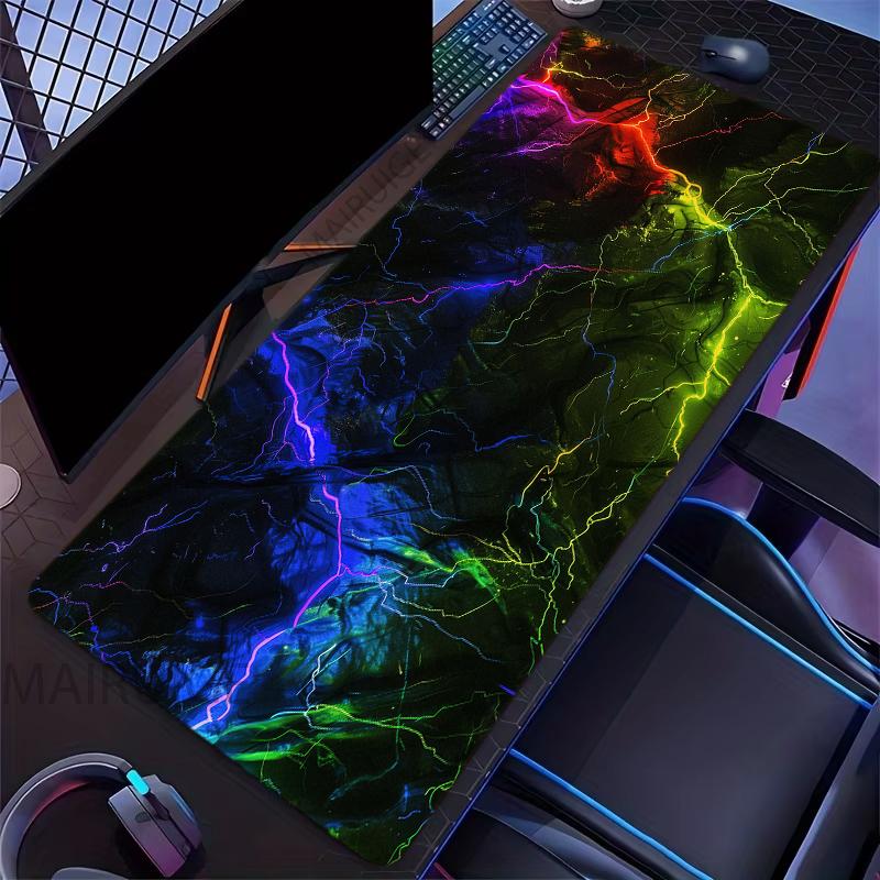 Large Gaming Mouse Pad Neon Lightning Design Desk Mats with Non-Slip Rubber Base Durable Long Keyboard Pads for Home Office Game