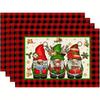 4/6pcs Set Red Buffalo Check Gnome with Bell Pattern Winter Christmas Placemats, Seasonal Daily Holiday Decor, Suitable for Home Kitchen Dining Room