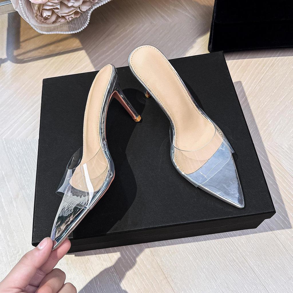 2026 Spring/Summer Women's Transparent High Heels: Versatile Thin Heel, Pointed Open Toe Sandals.