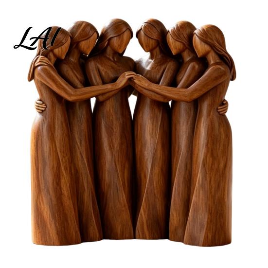Nature Inspired Ornament Sisterhood Wooden Figurine Handcrafted Friendship Sculpture for Living Room Creative Displays Bedroom Tabletop Ornament