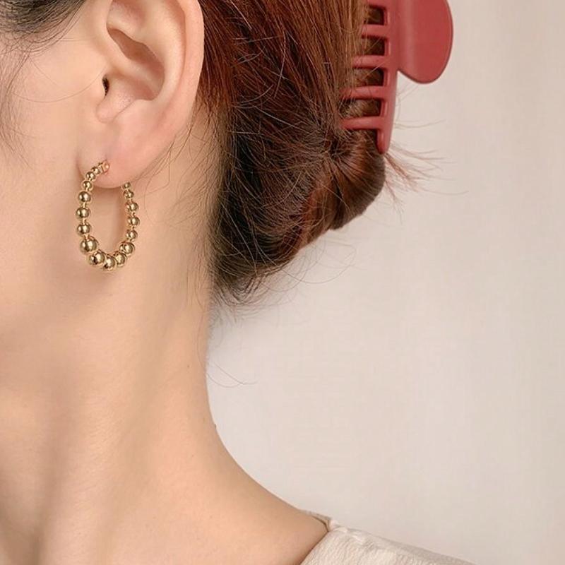 1pair Stainless Steel Ball Bead Hoop Earrings