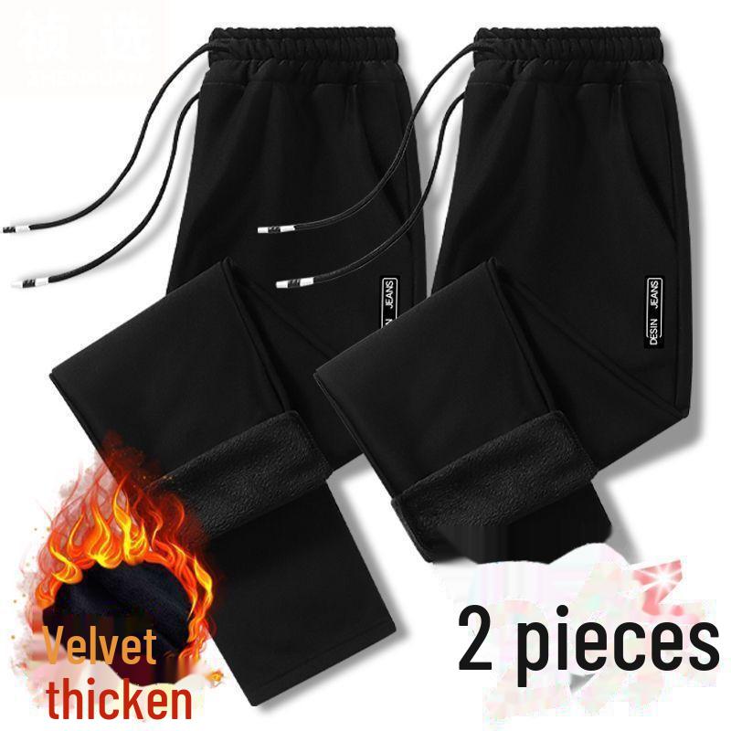 Pánské plusové sametové zateplené ležérní kalhoty: Podzim/Zima Volné, Rovné, Slim Tepláky