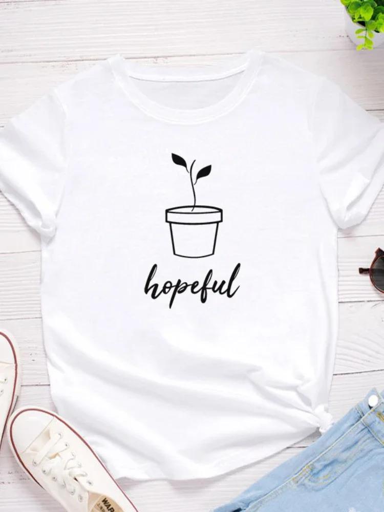 Hopeful Plant  Print Women T Shirt Short Sleeve O Neck Loose Women Tshirt Ladies Fashion Tee Shirt Tops Clothes Camisetas Mujer