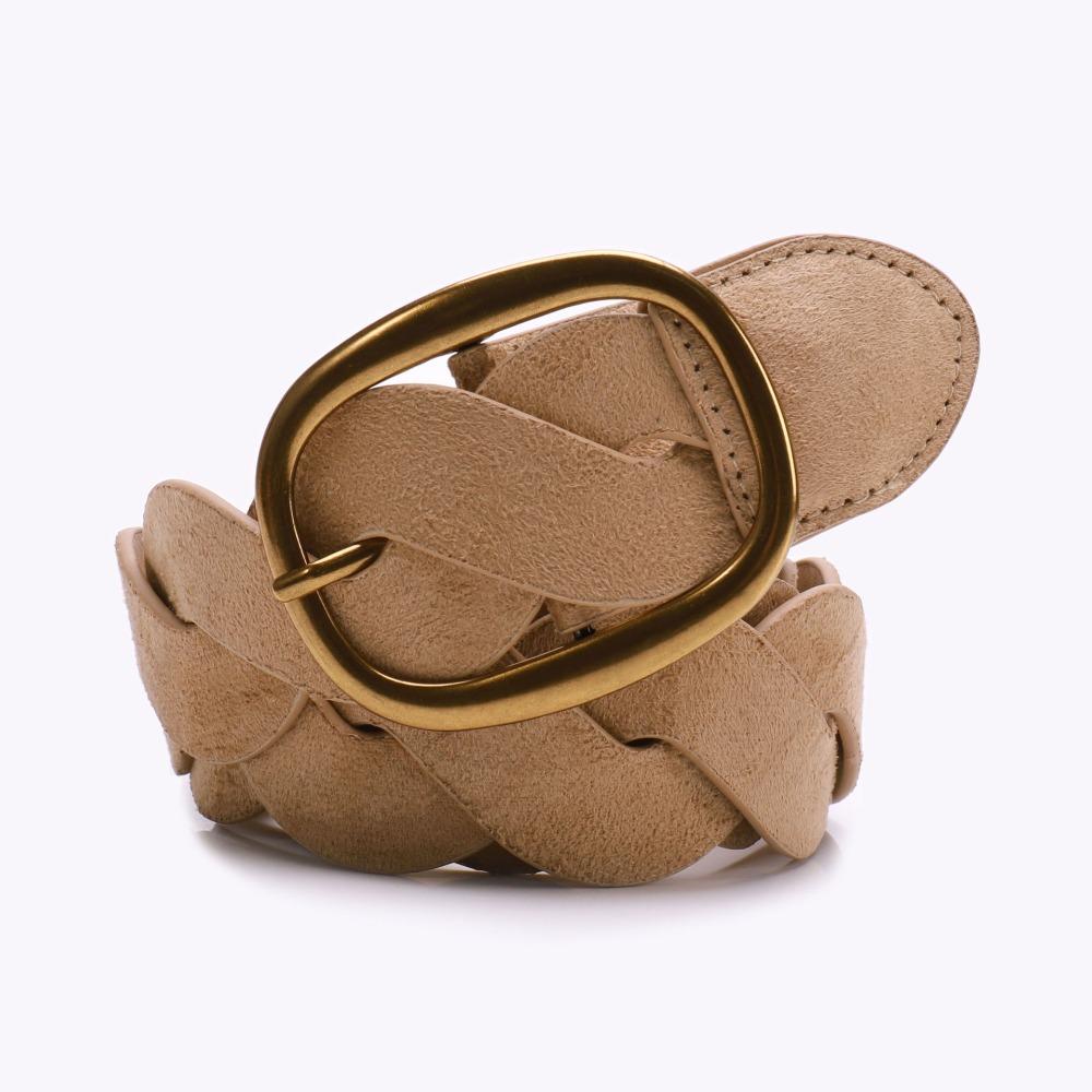 

Pin Buckle Suede Belt PU Leather Men Belt Cool Twists Woven Waistband Unisex хаки