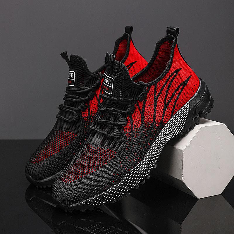 Large size summer and autumn men's sports shoes lightweight running shoes breathable fly-woven mesh shoes marathon long-distance running shoes