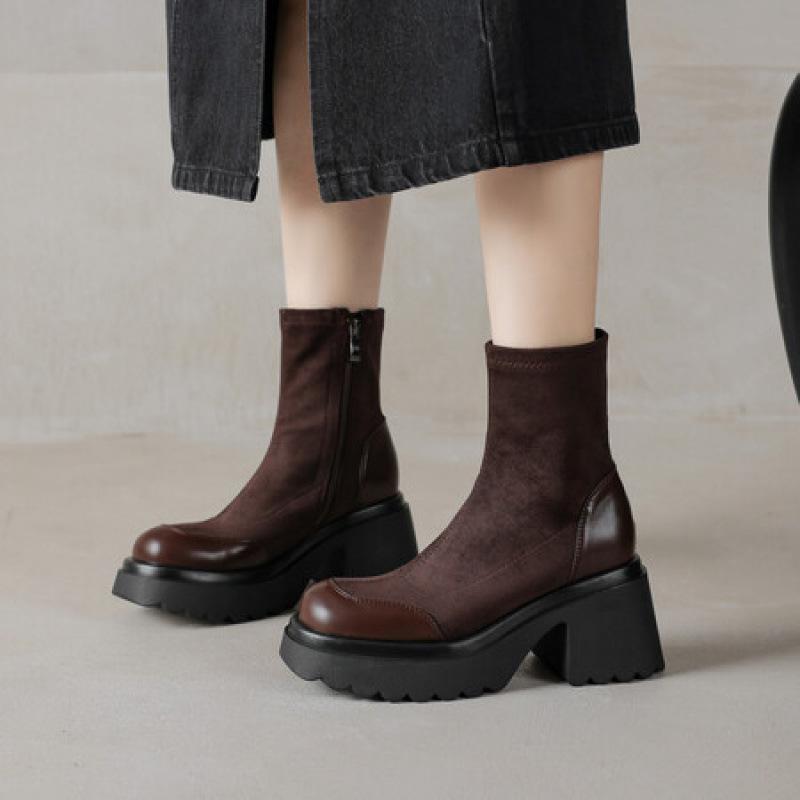 Autumn and Winter Suede Large Size Martin Boots Women's Platform Women's Boots Non-slip and Comfortable Side Zipper Solid Color New Medium Boots Women