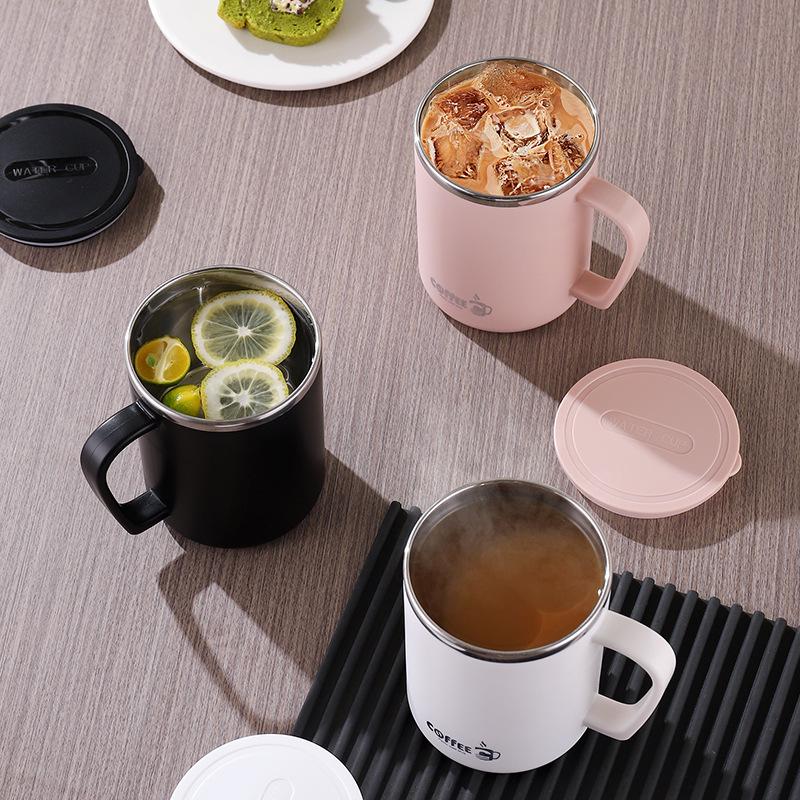 Dvoustěnný hrnek s víčkem z nerezové oceli 304: Ústní voda proti opaření, Hrneček na kávu a čaj - S přizpůsobitelným logem