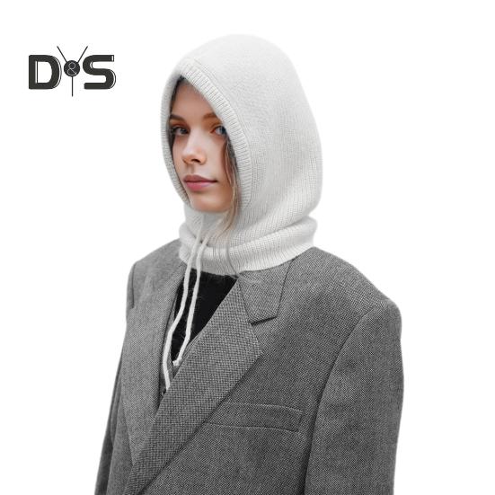 

Зимняя шапка вязаная регулируемая завязка на шею и уши защита однотонная теплая унисекс осень зима активный отдых повседневная одежда головной убор белый