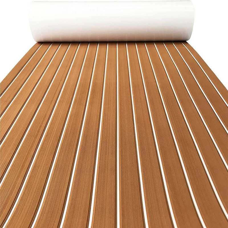 EVA Foam Faux Teak Boat Deck Mat Marine Flooring Self-Adhesive Marine Boat Decking Sheet 2400x900x6mm Yacht Accessories Brown White