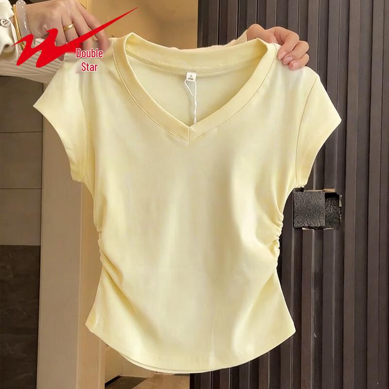 Women s V-Neck Pleated Short Sleeve T-Shirt 2XL
