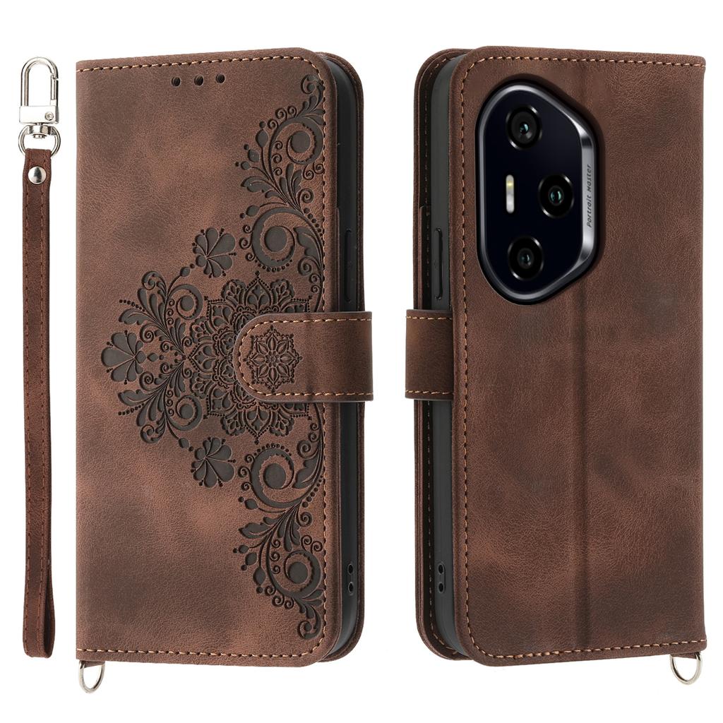 For Honor 300 Pro/300 Ultra Case Flower Pattern PU Leather Wallet Phone Cover with Strap