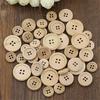 50Pcs Wooden Buttons Natural Color Round 4-Holes Sewing Scrapbooking