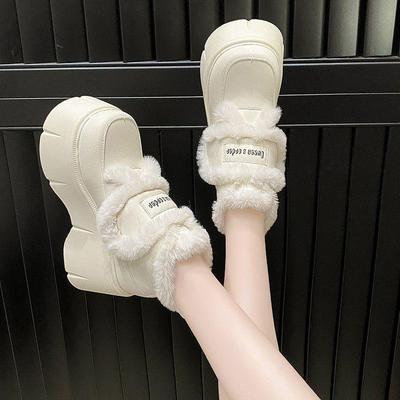 2024 New Style Women's Platform Casual Warm Fur Plush Leather Shoes with Velcro