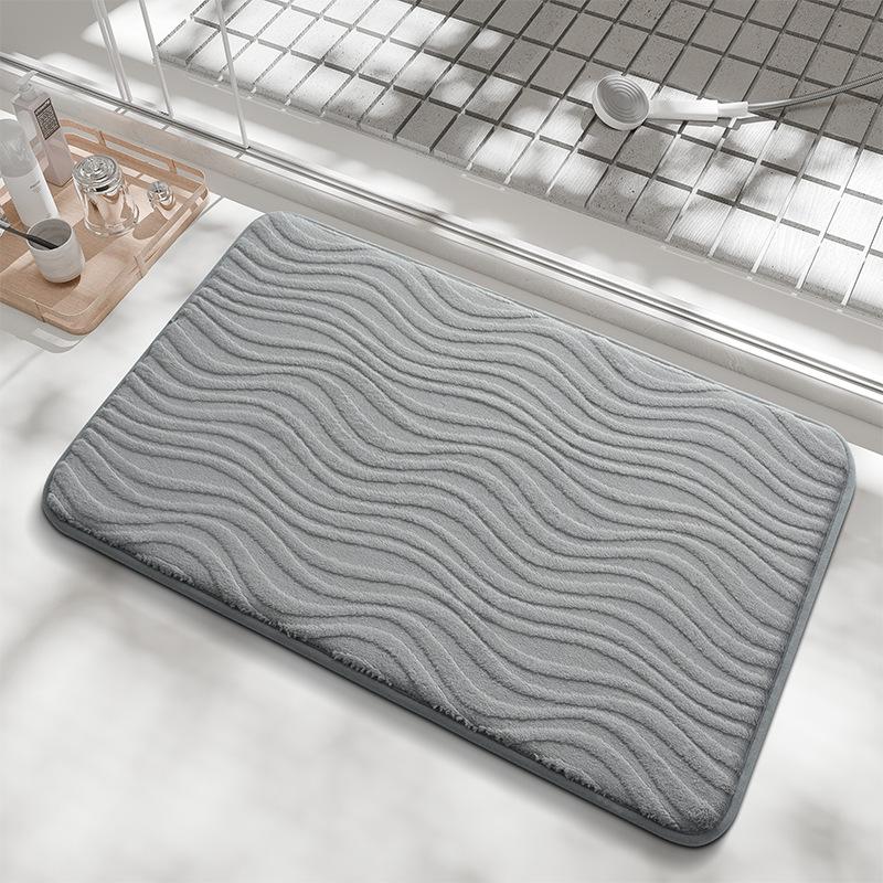 Bathroom Mat with Non-Slip PVC Backing, Absorbent Jacquard Plush Bath Rug, Machine Washable, 4 Size Options