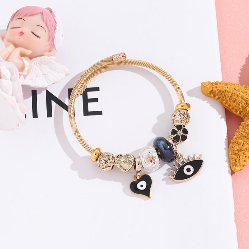Stainless Steel Jewelry Womens Geometric Heart Eye Charm Bracelet With Crystal Open Cuff For Gift Giving