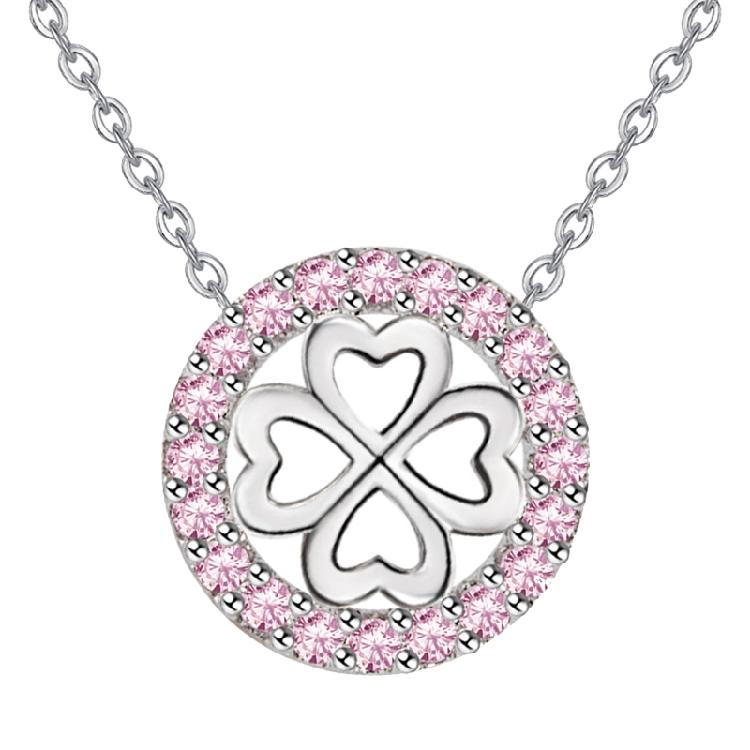 White Pink Crystal Zircon Flower Leaf Pendant Four-leaf Clover Necklace Jewelry 1