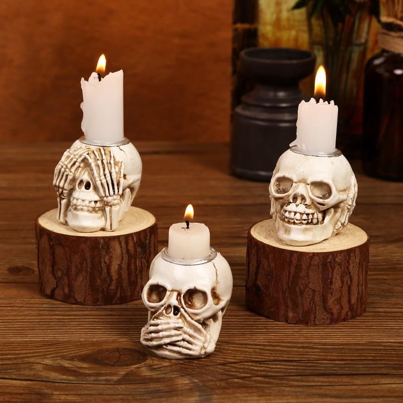 Halloween Skull Candlestick Creative Ghost Hand Ornament Ghost Festival Arrangement Props Horror Atmosphere Skull Candlestick