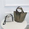 Top Grain Leather Bucket Bag Small Size Vintage Handbag Gold Hardware Daily Use
