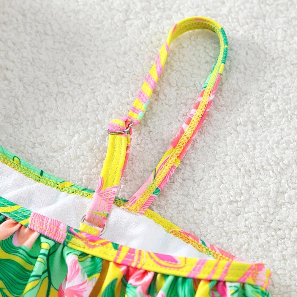 Kids Oblique Shoulder Sling Split Swimsuit Girl Quick Dry Breathable Bikini Swimwear Kid Hot Springs Two Pieces Biquini Infantil