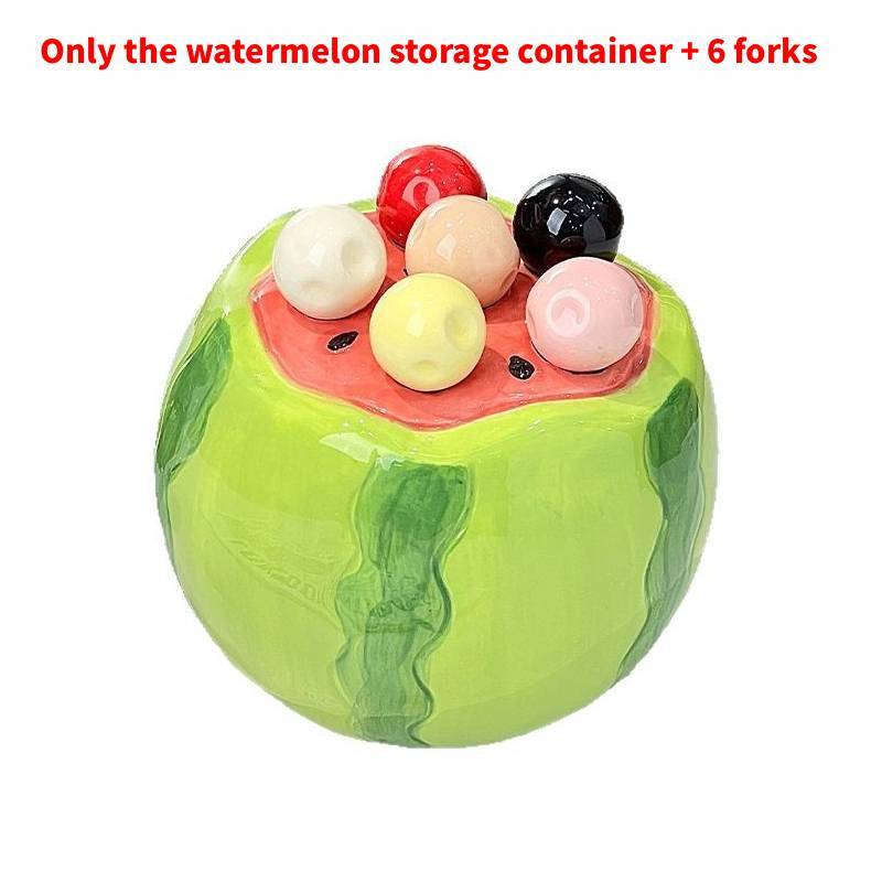 

Watermelon Fruit Storage Container With Six Stainless Steel Forks For Children Gift