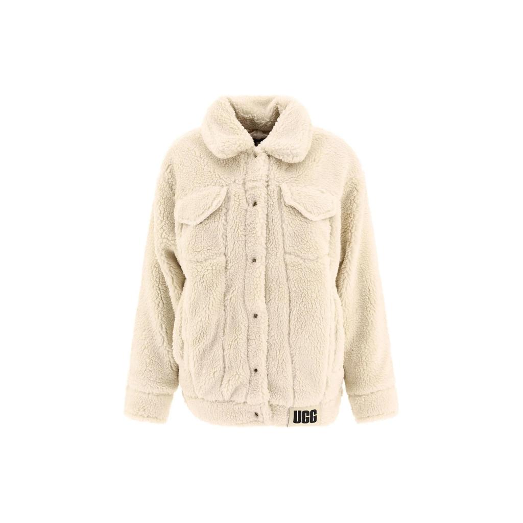 UGG Solid Color Logo Polo Collar Single Breasted Long Sleeve Jacket Women Jackets Off-White 1113951-NLI