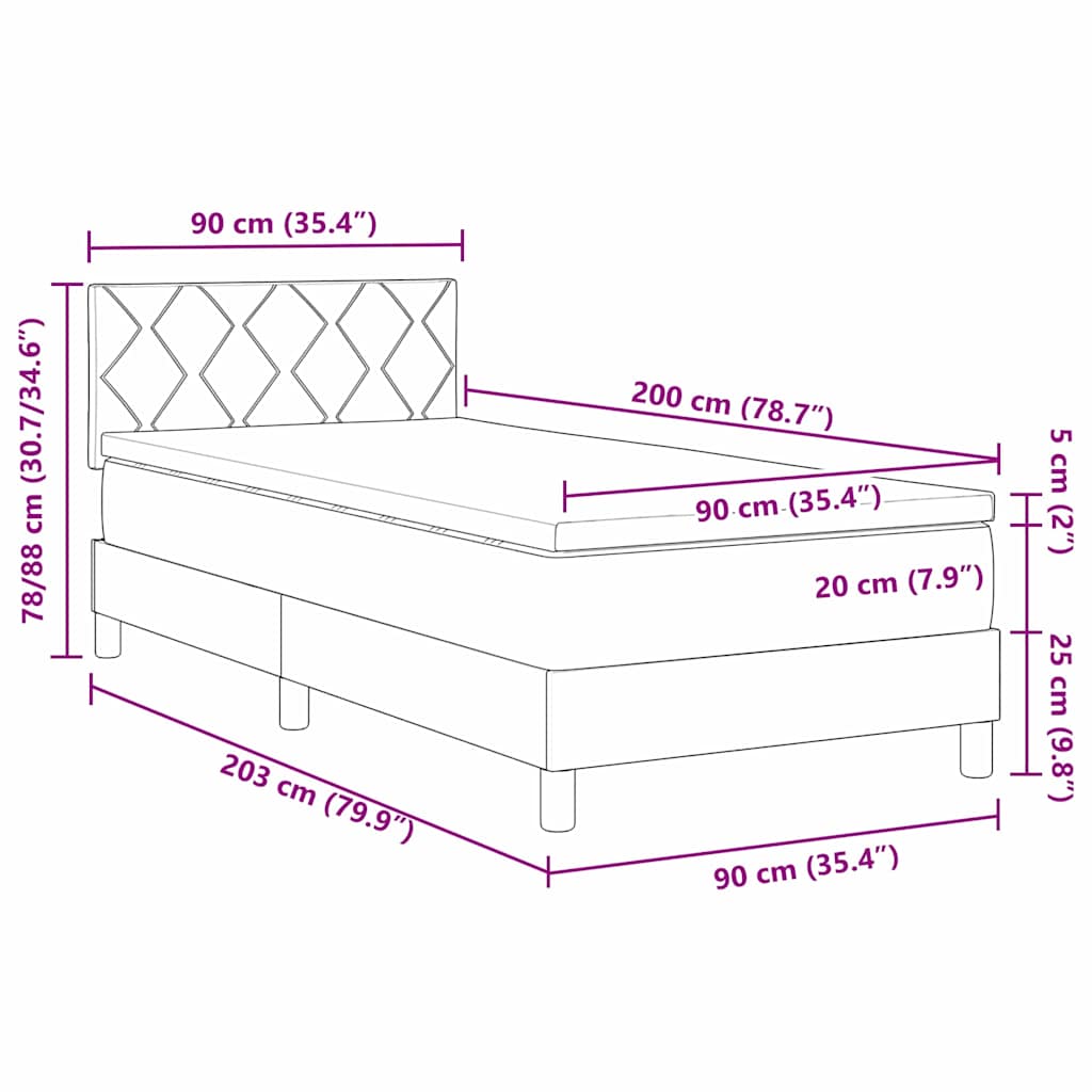 LED Box Spring Bed with Headboard Dark Gray 90 x 200 cm Fabric