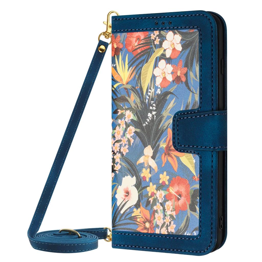 Custodia Portafoglio in Pelle con Slot per Carte e Fiori in Rilievo per Samsung A56 A16 A26 A36 A55 A35 A15 S25 Edge S24 S23 Ultra con Tracolla
