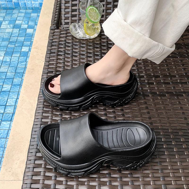 

Fashion 2025Candy Color Chunky Platform Slippers Women Summer Thick Bottom Non-Slip Beach Slides Comfort Soft Sole Flip Flops 35 чёрный