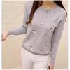 Autumn New Korean Version Slim Fit Plum Blossom Embroidery Round Neck Base Knitted Sweater Long Sleeved Women's Pullover Sweater Winter