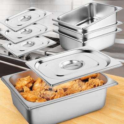 Stainless Steel Canteen Food Basin Rectangular Rust-proof Food Storage Box Thickened with Cover Food Preparation Box Commercial