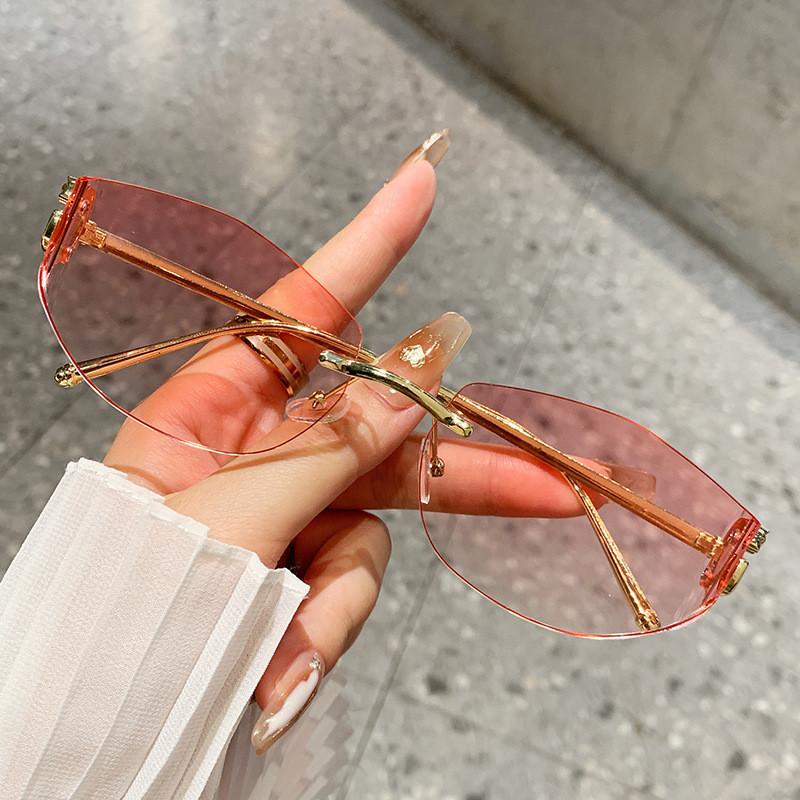 Nonframe Geometric Sunglasses With Metal Construction Uv400 For Travel And Daily Use