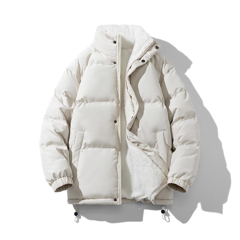 Fleece Pink Stand-up Neck Cotton-padded Jacket Men's Autumn and Winter New Men's Fleece Thickened Cotton-padded Jacket Top Thick Bread Jacket