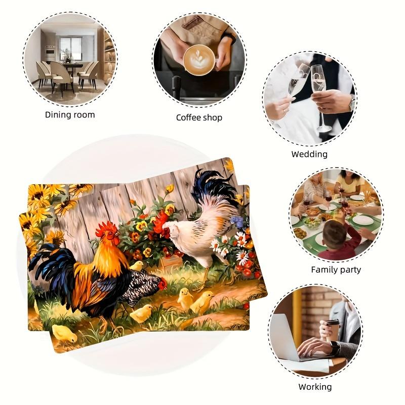 1pc Farm Chicken Chicks Design Home Decor Kitchen Placemats, Printed Insulated Table Placemats Suitable For Outdoor Family Party
