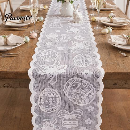 Easter Bunny Table Decoration Lace Runners, 72 Inch Spring Eggs Runner, Family Dining Runner Decorations for Home Room, Party and Supplies Soft Fabric