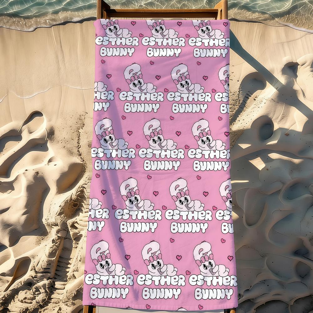 Cartoon Pink E-Esther-S Bunny Cute Rabbit Towel Sports Quick Dry Travel Camping Gear Sandproof Soft Light Large Beach Towel