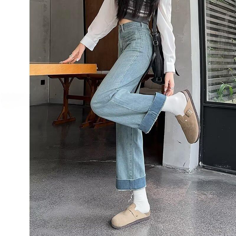 Women's High-Waisted Retro Straight-Leg Jeans - Spring & Autumn 2024 Collection