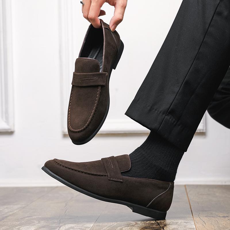 New Spring Casual Nubuck Leather Suede Loafer Shoes Mens Soft Trends Nightclub Shoes Business Dating Loafers Formal Party Shoes