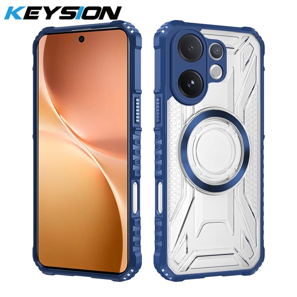 KEYSION Transparent Magnetic Case for VIVO V60 Soft Silicone+PC Heavy Duty Shockproof Phone Back Cover for for VIVO V60 5G