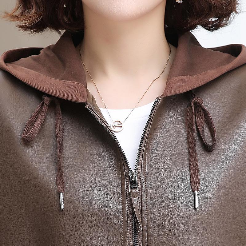 Wiosna/Jesień 2025 Damski Krótki Płaszcz z Kapturkiem ze Skóry PU - Stylowa Kurtka na Zamek dla Młodych Mam.