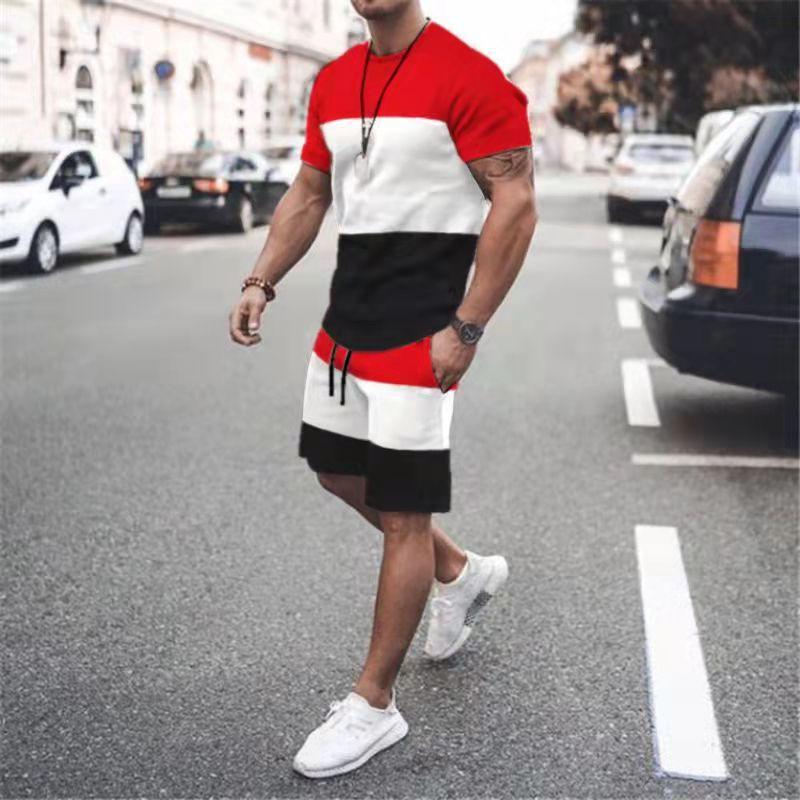 Letni Zestaw Męski Oversize T-Shirt Szorty 2-częściowe Stroje Krótki Rękaw Nadruk Dresy Moda Odzież Sportowa Zestawy Odzież Męska